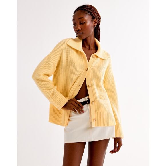 Abercrombie & Fitch Sweaters - NWT Abercrombie & Fitch Ribbed Collared Yellow Cardigan Sweater